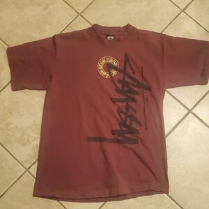 Stussy Vintage Men's Maroon Graphic T-Shirt circa '92